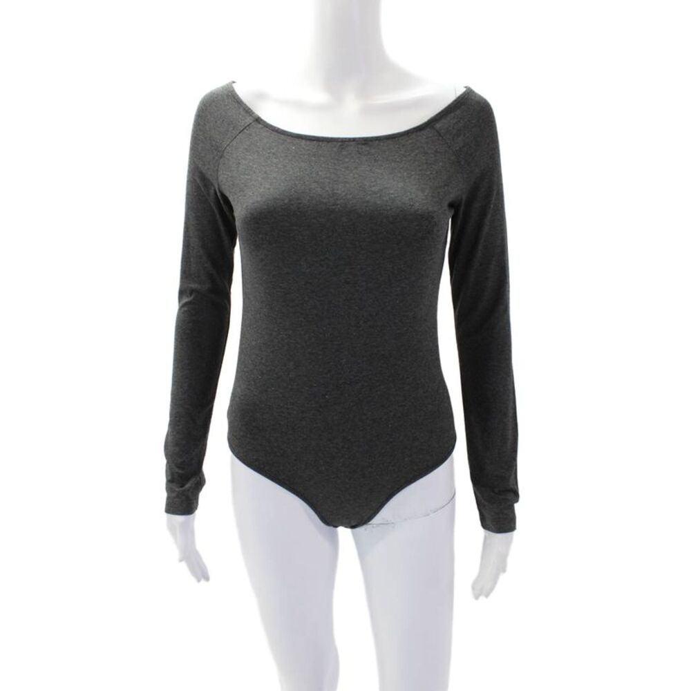 Torn by Ronny Kobo Womens Off Shoulder Long Sleeve Inga Bodysuit Dark Gray Sz M